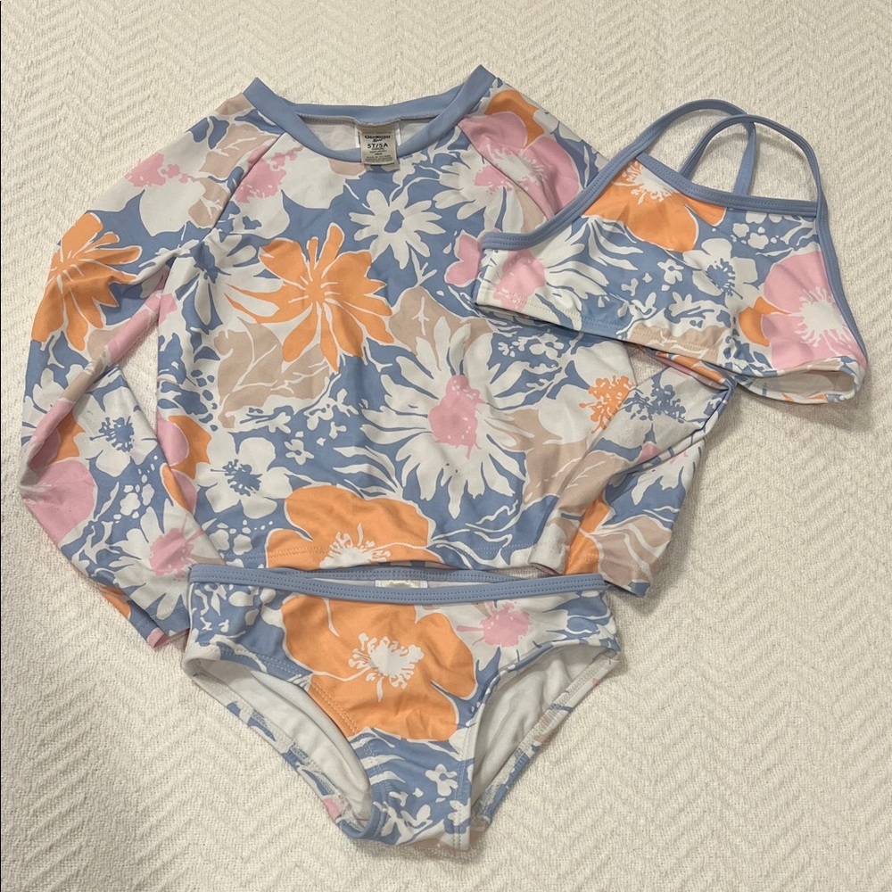 OshKosh B'gosh Floral Rashguard Set - Blue, Pink, Orange